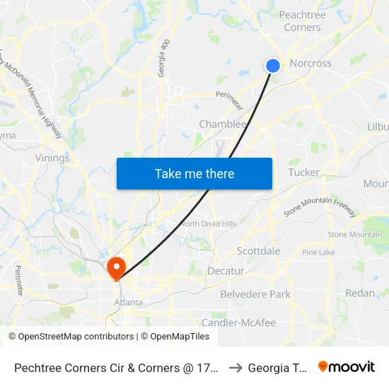 Pechtree Corners Cir & Corners @ 1700 Ap to Georgia Tech map