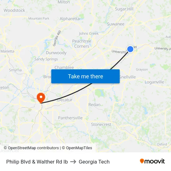 Philip Blvd & Walther Rd to Georgia Tech map
