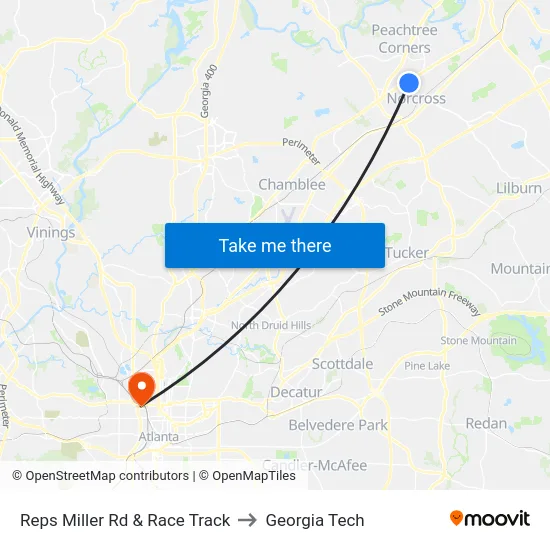 Reps Miller Rd & Race Track to Georgia Tech map