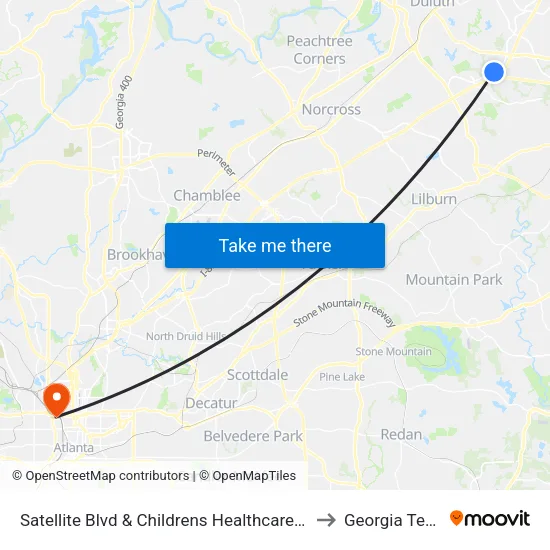 Satellite Blvd & Childrens Healthcare Ib to Georgia Tech map