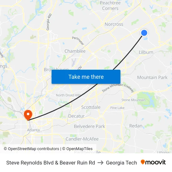 Steve Reynolds Blvd & Beaver Ruin Rd to Georgia Tech map