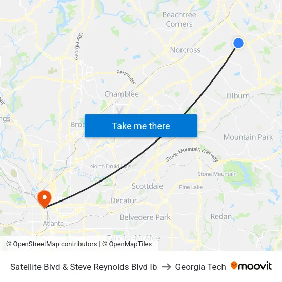 Satellite Blvd & Steve Reynolds Blvd Ib to Georgia Tech map
