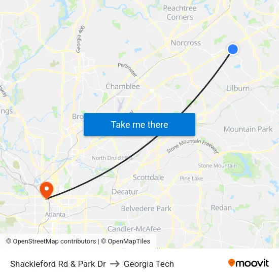 Shackleford Rd & Park Dr to Georgia Tech map