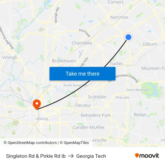 Singleton Rd & Pirkle Rd Ib to Georgia Tech map