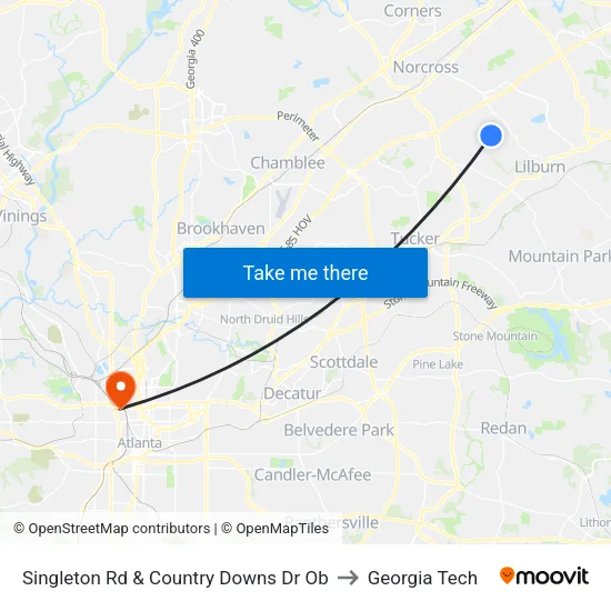Singleton Rd & Country Downs Dr Ob to Georgia Tech map