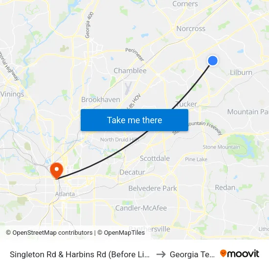Singleton Rd & Harbins Rd (Before Light) to Georgia Tech map