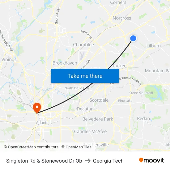 Singleton Rd & Stonewood Dr Ob to Georgia Tech map