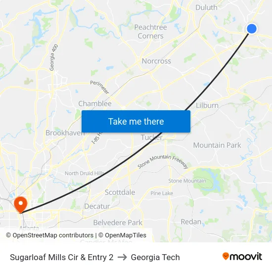 Sugarloaf Mills Cir & Entry 2 to Georgia Tech map
