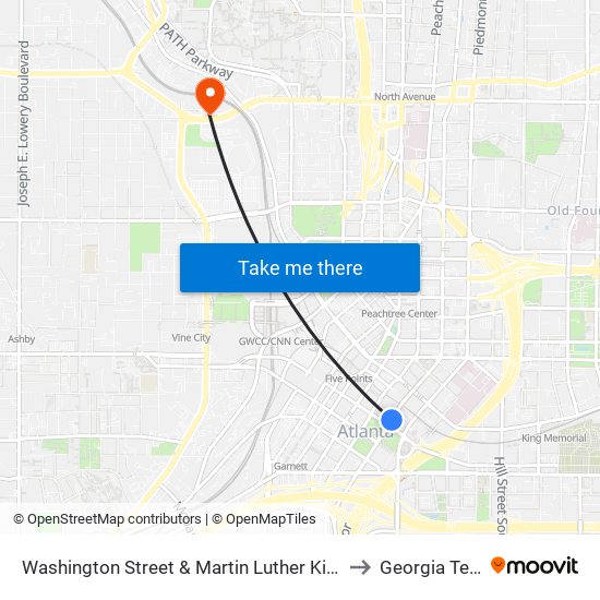 Washington Street & Martin Luther King J to Georgia Tech map