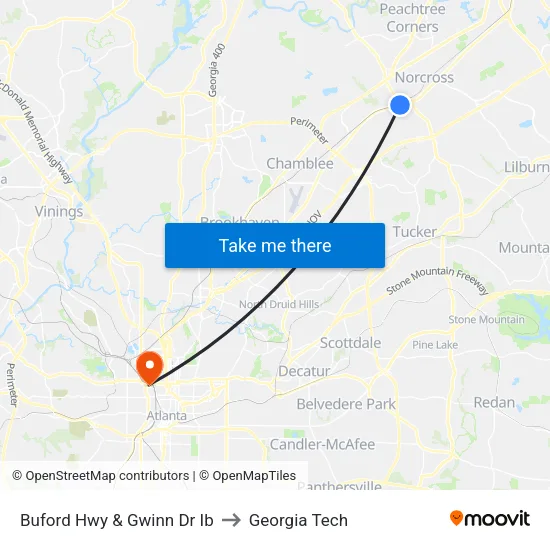 Buford Hwy & Trans Cargo to Georgia Tech map