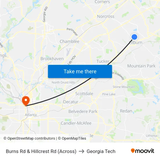 Burns Rd & Hillcrest Rd (Across) to Georgia Tech map