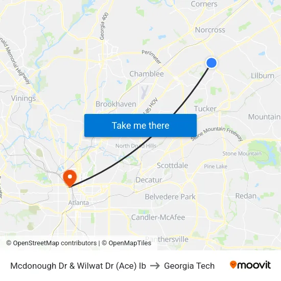 Mcdonough Dr & Wilwat Dr (Ace) Ib to Georgia Tech map