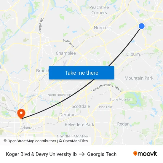 Koger Blvd & Devry University Ib to Georgia Tech map