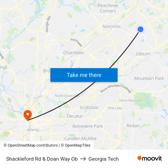 Shackleford Rd & Doan Way Ob to Georgia Tech map