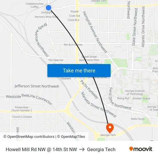 Howell Mill Rd NW @ 14th St NW to Georgia Tech map
