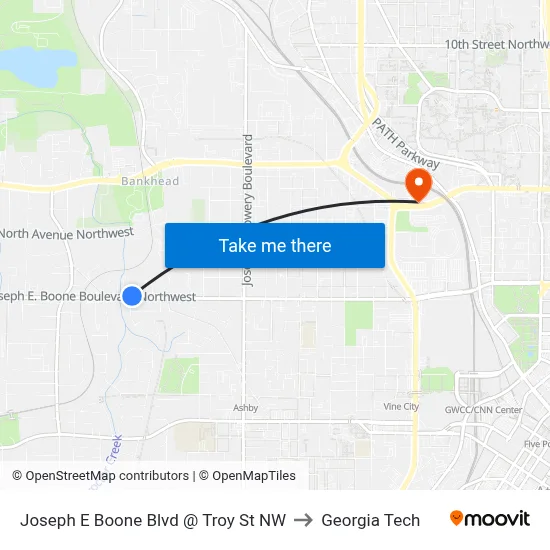 Joseph E Boone Blvd @ Troy St NW to Georgia Tech map
