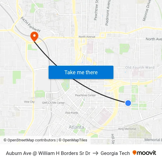 Auburn Ave @ William H Borders Sr Dr to Georgia Tech map