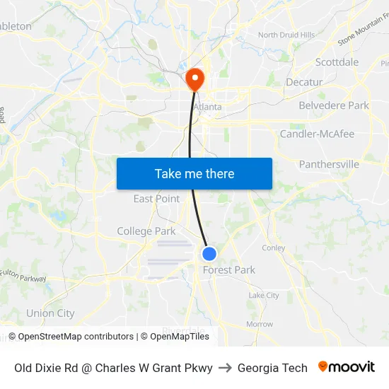 Old Dixie Rd @ Charles W Grant Pkwy to Georgia Tech map