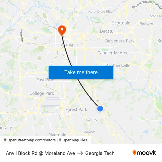 Anvil Block Rd @ Moreland Ave to Georgia Tech map