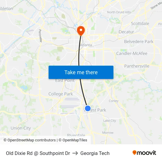 Old Dixie Rd @ Southpoint Dr to Georgia Tech map