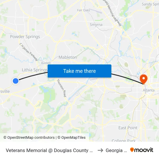 Veterans Memorial @ Douglas County School System to Georgia Tech map