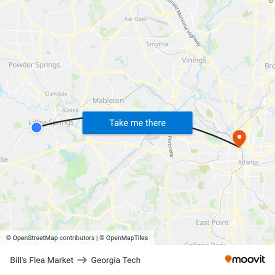 Bill's Flea Market to Georgia Tech map