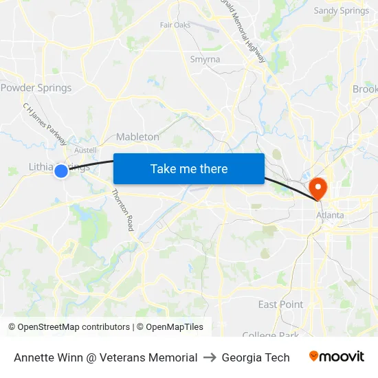 Annette Winn @ Veterans Memorial to Georgia Tech map