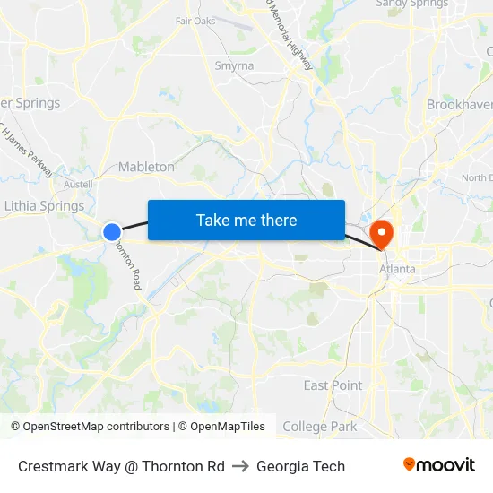 Crestmark Way @ Thornton Rd Ob to Georgia Tech map