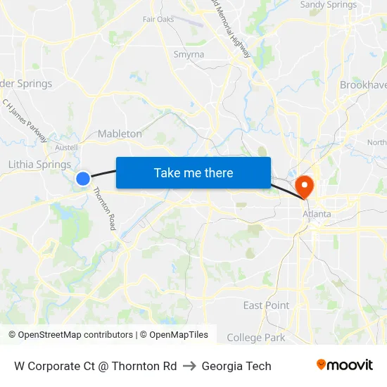 W Corporate Ct @ Thornton Rd to Georgia Tech map