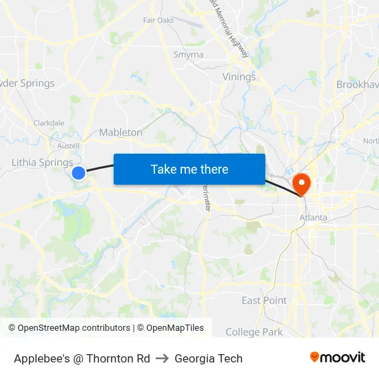 Applebee's @ Thornton Rd to Georgia Tech map