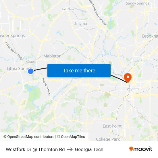 Westfork Dr @ Thornton Rd to Georgia Tech map