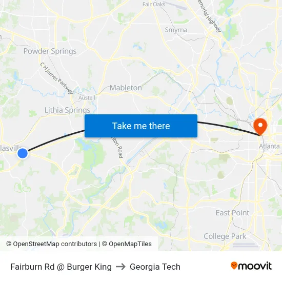 Fairburn Rd @ Burger King to Georgia Tech map