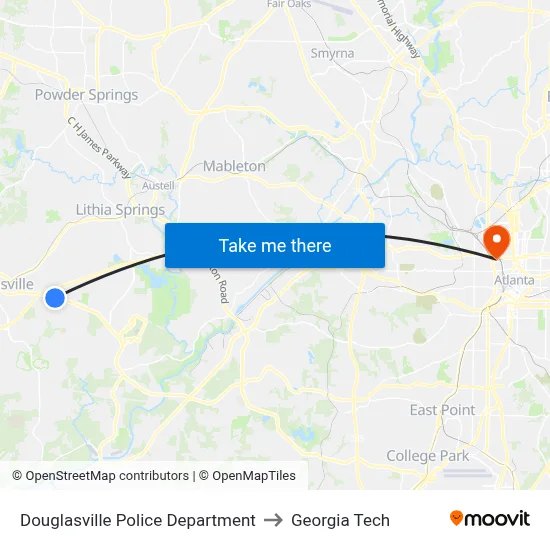 Douglasville Police Department to Georgia Tech map