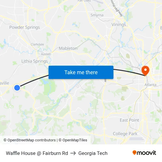 Waffle House @ Fairburn Rd to Georgia Tech map