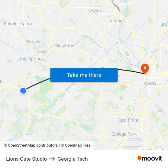 Lions Gate Studio to Georgia Tech map