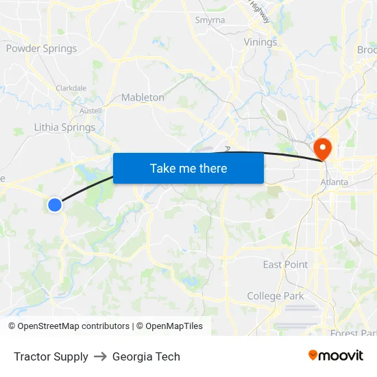 Tractor Supply to Georgia Tech map