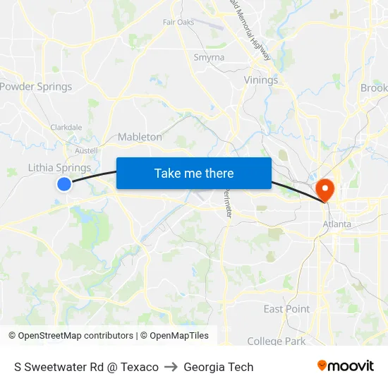 S Sweetwater Rd @ Texaco to Georgia Tech map