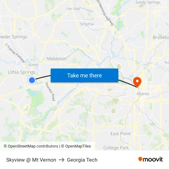 Skyview @ Mt Vernon to Georgia Tech map