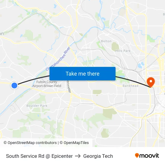 South Service Rd @ Epicenter to Georgia Tech map