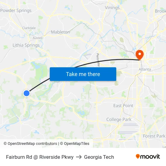 Fairburn Rd @ Riverside Pkwy to Georgia Tech map