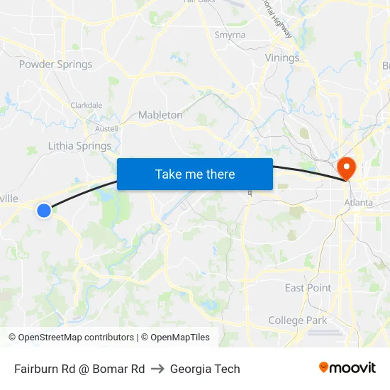 Fairburn Rd @ Bomar Rd to Georgia Tech map