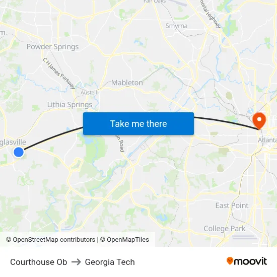 Courthouse Ob to Georgia Tech map