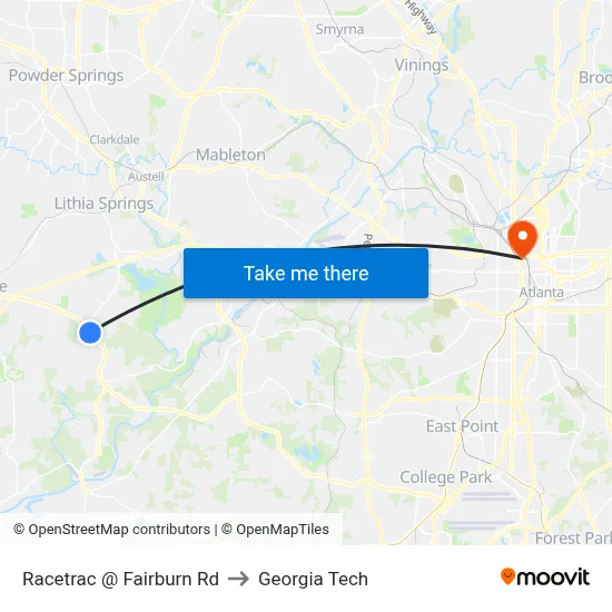 Racetrac @ Fairburn Rd to Georgia Tech map