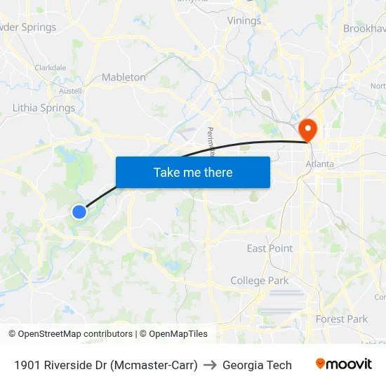 1901 Riverside Dr (Mcmaster-Carr) to Georgia Tech map