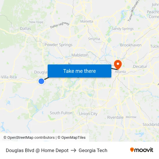 Douglas Blvd @ Home Depot to Georgia Tech map