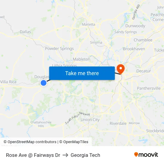 Rose Ave @ Fairways Dr to Georgia Tech map