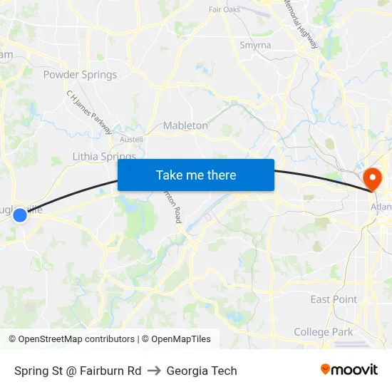 Spring St @ Fairburn Rd to Georgia Tech map