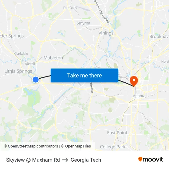 Skyview @ Maxham Rd to Georgia Tech map