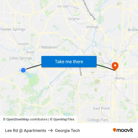 Lee Rd @ Apartments to Georgia Tech map