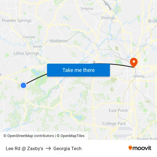 Lee Rd @ Zaxby's to Georgia Tech map
